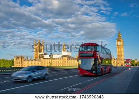 Big Ben and Westminster bridge  in morning light. London, England