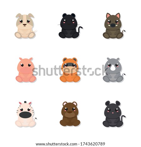 Set of cute animals. Wild, farm and domestic animals - Vector