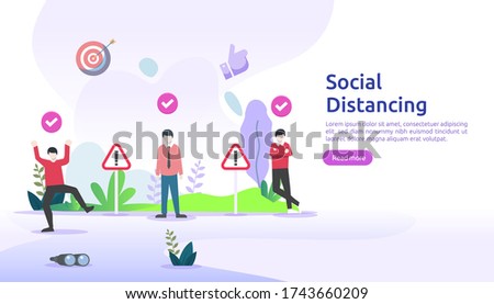 Social distancing prevention concept. protect from COVID-19 coronavirus outbreak spreading. keep 1-2 meter distance space between people. landing page template, banner, social, poster, or print media