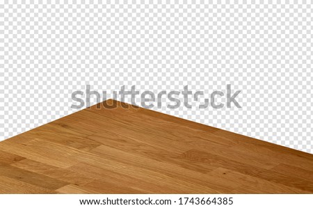 Perspective view of empty wood or wooden table corner from top view on isolated background including clipping path Royalty-Free Stock Photo #1743664385