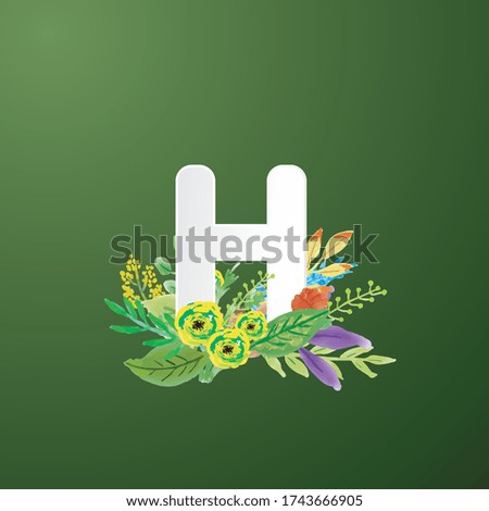
letter H initial logo element with floral ornament decoration