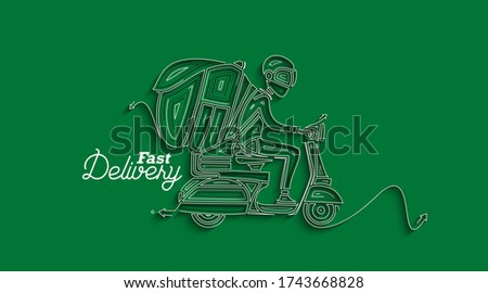 Delivery boy ride scooter delivery service , Order, Fast Shipping, Flat Line Art Vector Background. 