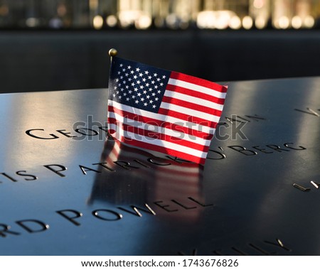 World Trade Center Memorial Reflecting Pool Flag Names Rememberance   Royalty-Free Stock Photo #1743676826