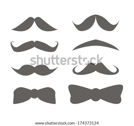 Mustache and bow tie icon set