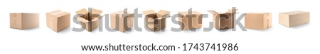 Set of different cardboard boxes on white background. Banner design
