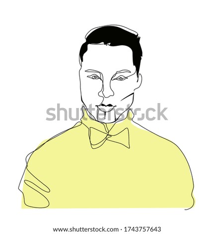 Handsome man in yellow shirt and bow tie businessman office worker  illustration vector graphics