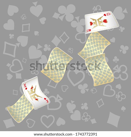 Casino Playing Cards are falling down. Playing Cards rain. Pattern for ads of parties, events in Vegas. Vector illustration