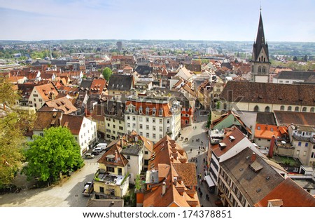 Aerial view of Konstanz city (Germany) and Town of Kreuzlingen (Switzerland) Royalty-Free Stock Photo #174378851