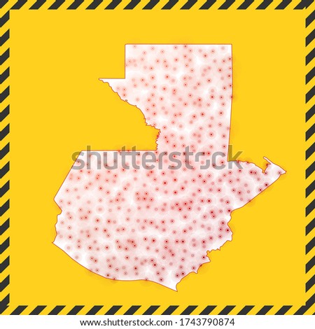 Guatemala closed - virus danger sign. Lock down country icon. Black striped border around map with virus spread concept. Vector illustration.