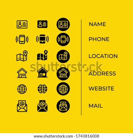 Set of icons/symbols/clip arts-collection of web icons-vector icons-mark-business-finance-multipurpose-multi use-computer network icons-activities-solid flat black icons with yellow background