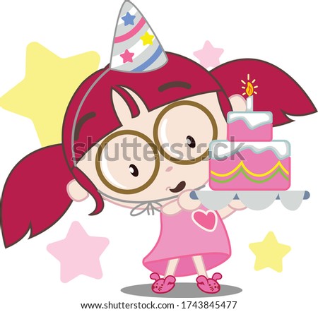 vector mascot illustration a cute little girl get a birdhday cake