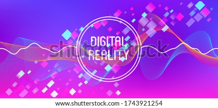Flying Particles Distressed Purple Vector. Colorful Geometric Background. 3D Fluid Shapes Poster. Big Data Neon Background. Data Stream Minimal Banner. Pink Blue Purple Futuristic Gradient Overlay.