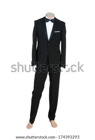 Beautiful black suit on a man doll, Isolated