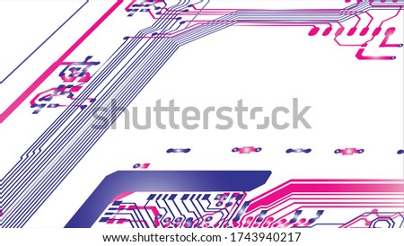 Circuit Board Technology Information Pattern Concept Vector Background. Red and blue Colour Abstract PCB Trace Data on White background.