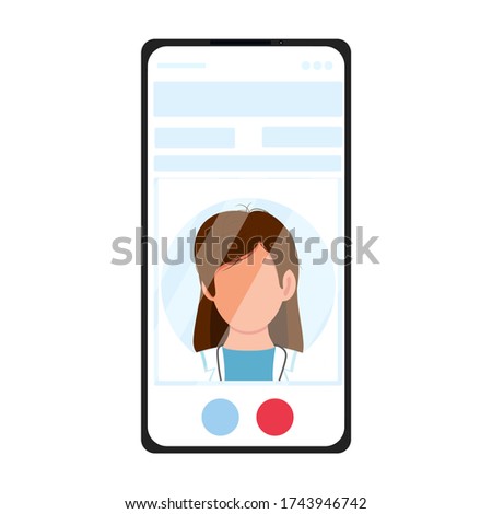 Virtual doctor app. Vector flat illustration. Smartphone screen with woman therapist on chat in messenger. Mobile consultation, smart medical assistance. Online modern telemedicine, e health concept