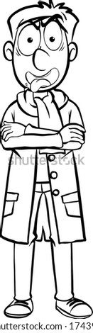 Doodle drawing of man standing on white background illustration