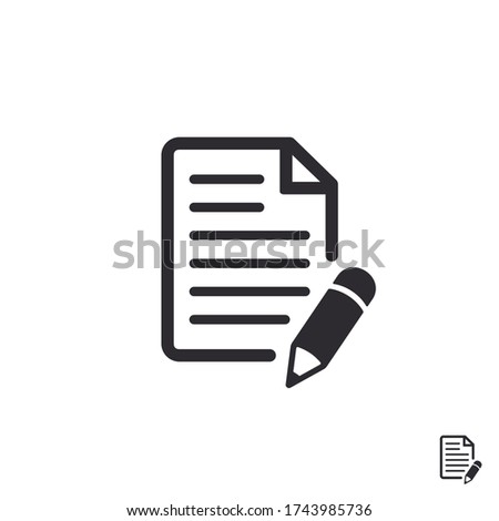 Document icon. Paper icon. Prepare document. Personal document. Copy file. Worksheet icon. File icon. Pictogram letter. Notes file. Office documents. File sharing. Survey. Pencil. Edit document. Bid Royalty-Free Stock Photo #1743985736