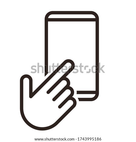 Hand pointer and iPhone icon isolated on white background