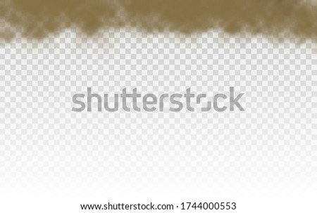 Flying sand. Dust cloud. Brown dusty cloud or dry sand flying with a gust of wind, sandstorm. Brown smoke realistic texture vector illustration. EPS 10.