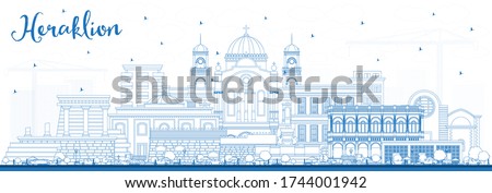 Outline Heraklion Greece Crete City Skyline with Blue Buildings. Vector Illustration. Tourism Concept with Historic and Modern Architecture. Heraklion Cityscape with Landmarks. Royalty-Free Stock Photo #1744001942