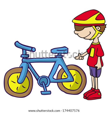 cartoon illustration of boy and his bike