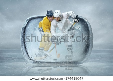 Ice hockey players in the ice