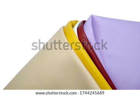 Colorful or multi color fabric leather samples on isolated white background white clipping path
