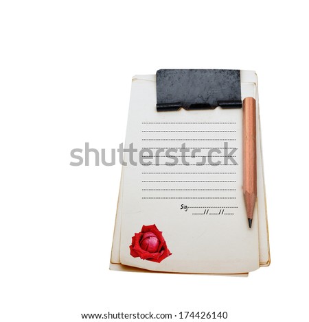old paper note isolated on white background