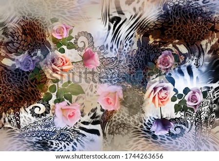 flowers mix leopard  pattern background