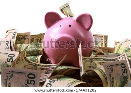 piggy bank on dollars