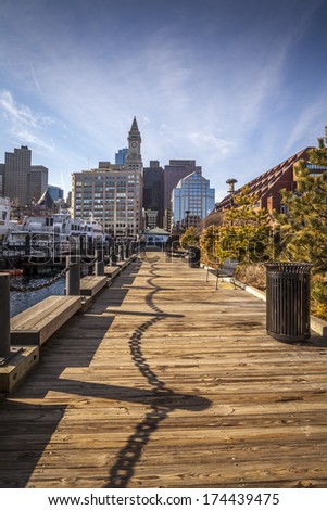 View of Boston Harbor and Financial District in Boston, Massachusetts, USA.