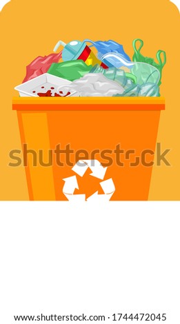 Orange recycle bins with recycle symbol on orange background illustration
