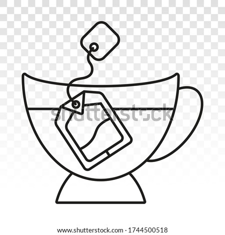 Dipping teabags / tea bag in a glass - Line art icon on a transparent background