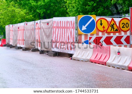 roadworks signs on the highway general plan