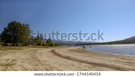View of Lake Hemet, a water storage reservoir located in the San Jacinto Mountains in Mountain Center, California.