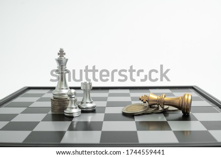 A chess king last stand as a true winner.Money competitiveness concept. Copy space.