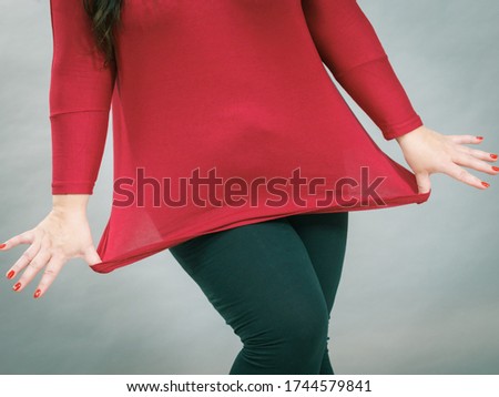 Curvy big woman body in plus size cotton elastic top tunic. Royalty-Free Stock Photo #1744579841