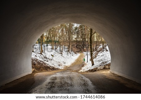 path through tunnel to forest, path to forest, tunnel to lns