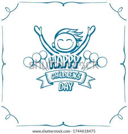 1 june international childrens day cartoon doodle art style banner background. happy Children day greeting cad, icon or label. Cartoon kids day poster. Children day hand drawn banner design