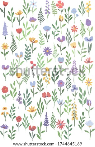 Color set of plant elements for decoration of fabrics, office, various printed products, invitations, postcards