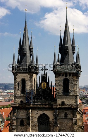 Picture of a Gothic church in old town square of Prague