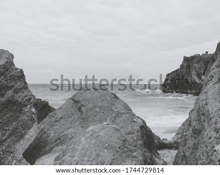 Landscape of Ocean, rock and beach in Horseshoe Bay, Bermuda. Rocky Beach.