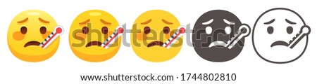 Face with thermometer. Sick emoji, fever emoticon and sad patient flat vector icon vector set Royalty-Free Stock Photo #1744802810