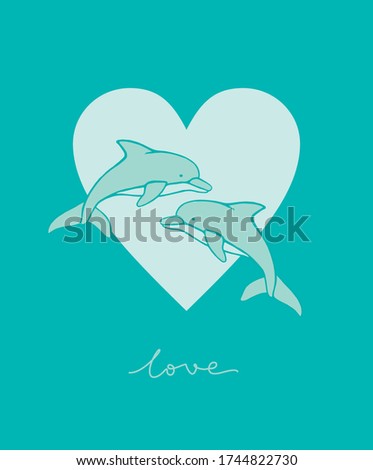 Dolphin love vector print. Underwater life