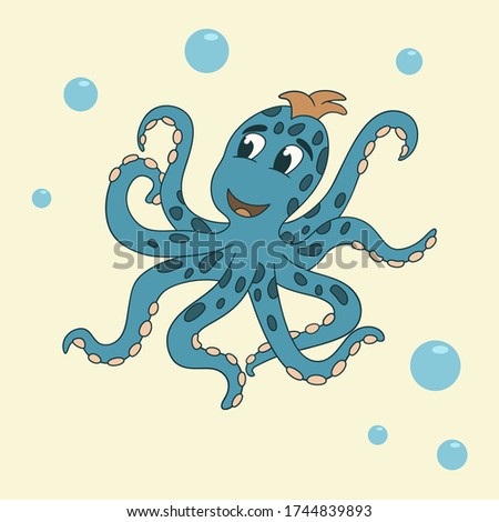 Octopus cartoon icon on a light background. Isolated object. Marine theme. Vector illustration.