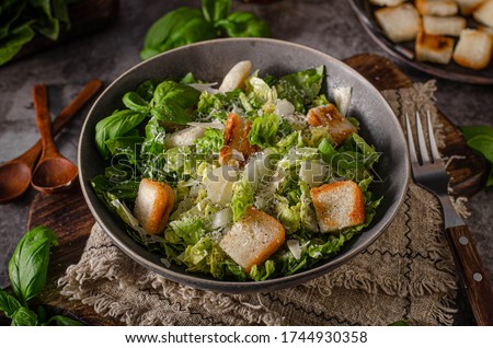 Organic bio salad with ceasar dressing and crispy bread