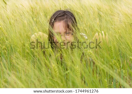 Portrait of a girl in a wheat field. Child in wheat field