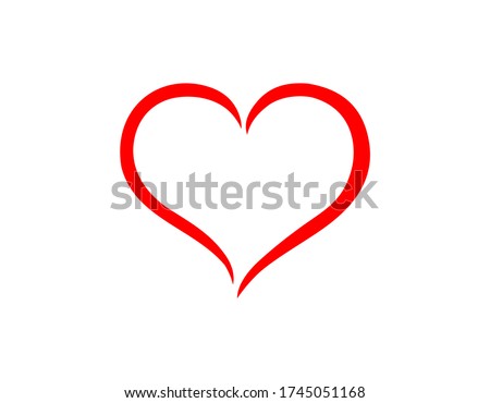 Vector red heart silhouette drawing.Love symbol.Valentine's day decoration stencil shape element.Birthday and wedding icon.Sign of friendship.Health care illustration.Clip art.