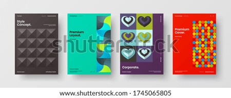 Company identity brochure template collection. Business presentation vector vertical orientation front page mock up set. Corporate report cover abstract geometric illustration design layout bundle.