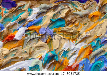 Eye catching colorful abstract brush strokes. Original impasto oil, acrylic. Brush strokes of paint. Modern, Contemporary art. Very thick paint. Great for web design, background, book, album covers.